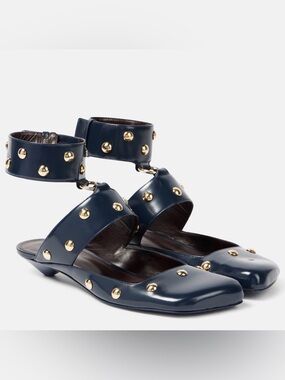Chloe Jade Leather Studded Sandals Navy